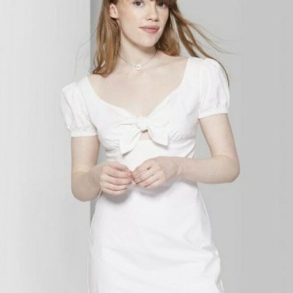 EUC Wild Fable White Puff Sleeve Mini Dress Small - Picture 2 of 12